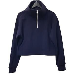 NWT DUDLEY STEPHENS Dunning 1/4 Zip Terry Pullover Women's Small Navy-Minor Flaw